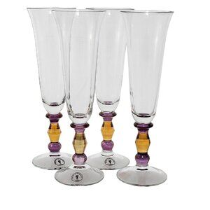 4 Mikasa Kensington Fluted Champagne Glasses 9" amethyst amber romantic party ce